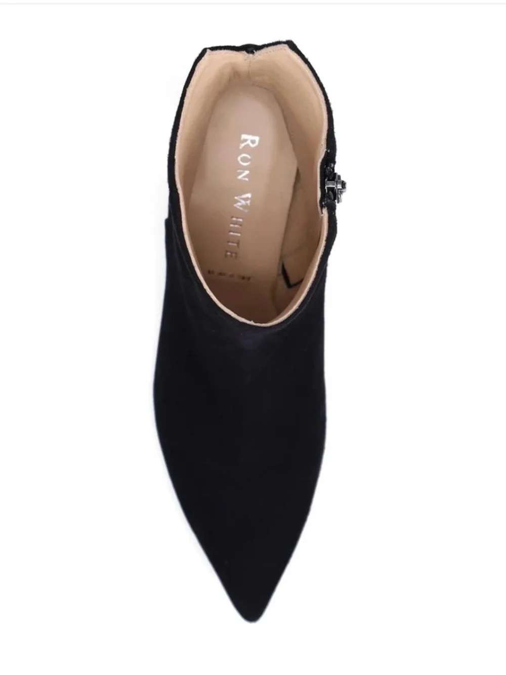Ron White Loralie Onyx Black Suede Ankle Bootie with Braided Back Detail -